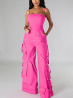 Spaghetti Strap Cargo Wide Leg Jumpsuit