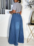 Drawstring Wide Leg Denim Pants