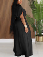 Solid Color Top Wide-Leg Pants Set