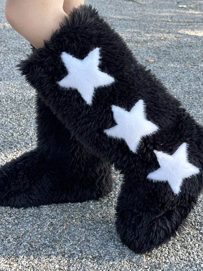 Star Print Fur Bootss