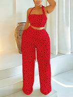 Polka Dot Halter Fringe Pants Set