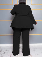 Plus Size Belted Blazer Pants Set