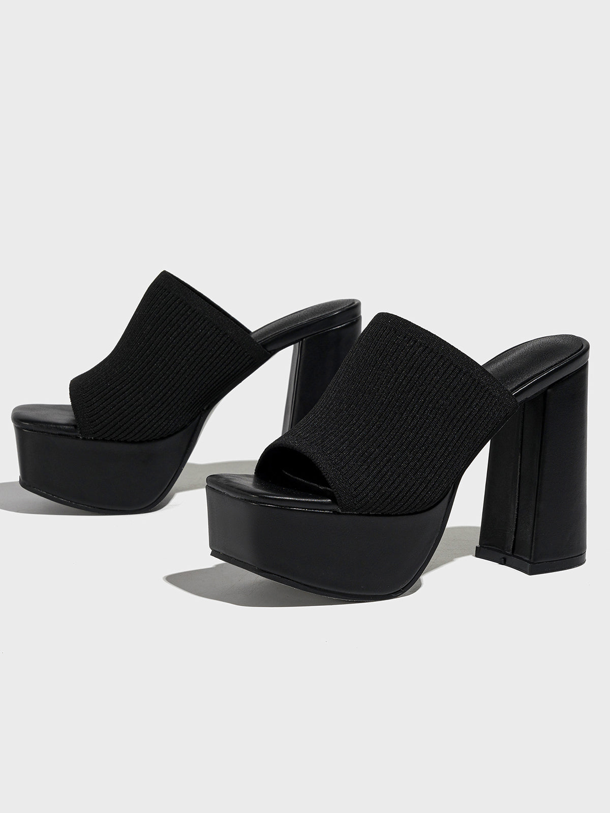 Peep-Toe Knit Platform Heels Slides