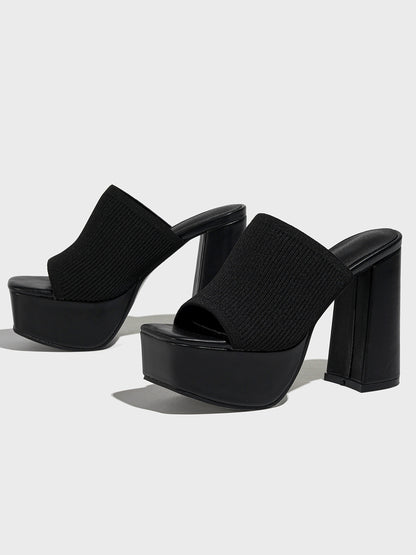 Peep-Toe Knit Platform Heels Slides