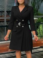 Belted Blazer Pleated Midi Dress