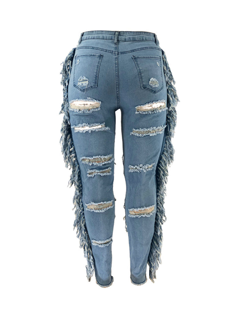 Plus Size Fringe Ripped Cutout Denim Jeans