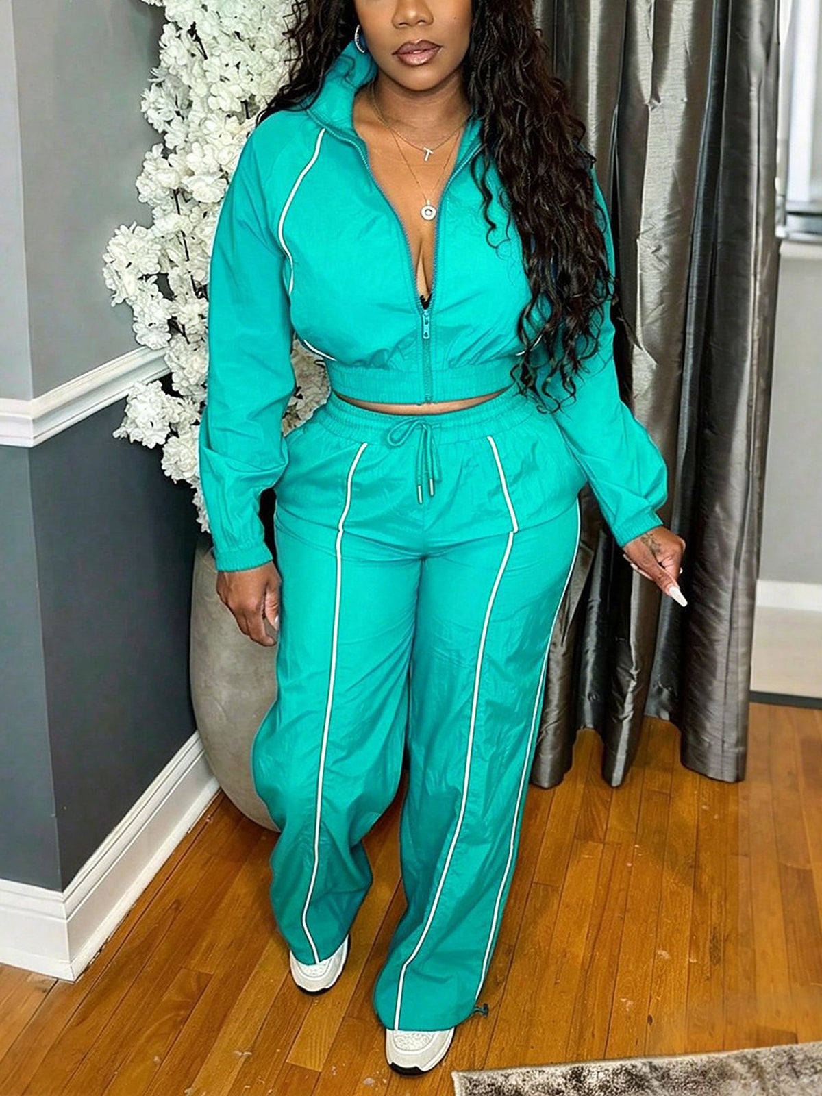 Striped Zip Jacket Pants Set
