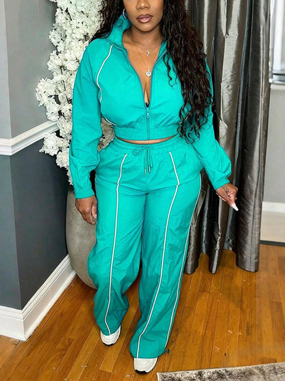 Striped Zip Jacket Pants Set