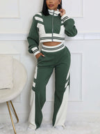 Zip Up Top Color Block Pants Set