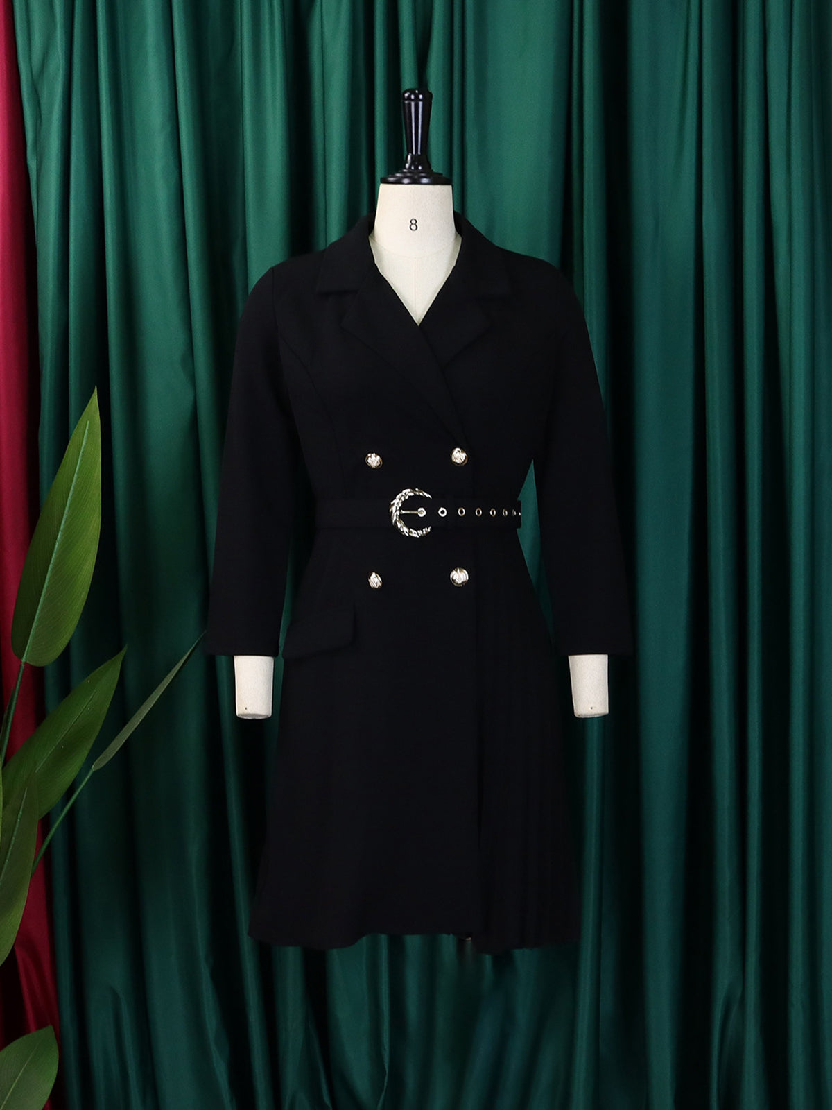 Belted Blazer Pleated Midi Dress