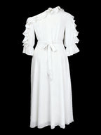 Ruffled Off-Shoulder Pleated Maxi Dress