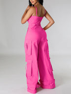 Spaghetti Strap Cargo Wide Leg Jumpsuit
