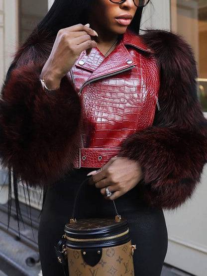 PU Leather Patchwork Moto Jacket