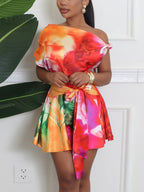 Asymmetric Tie Dye Cutout Romper