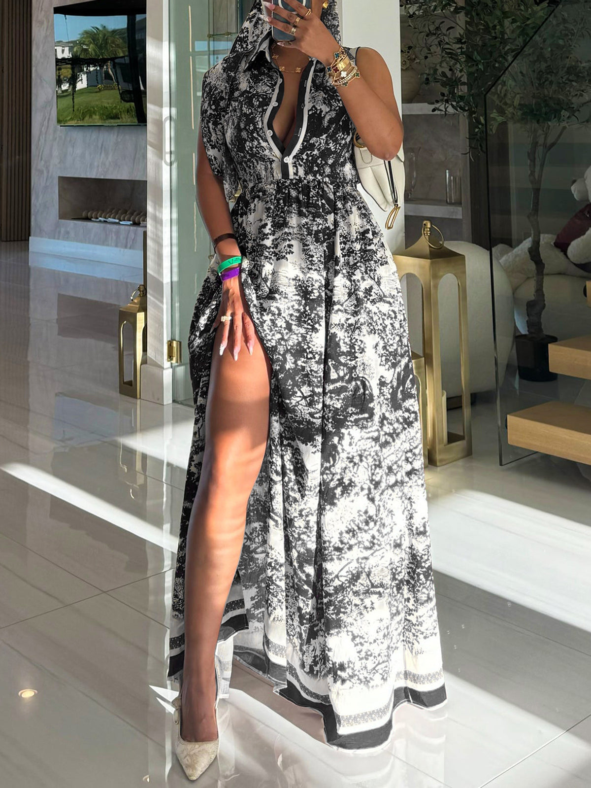Boho High Slit Printed Maxi Dress
