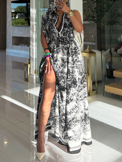 Boho High Slit Printed Maxi Dress