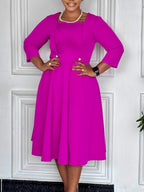 Plus Size Square Neck Pleated Dress