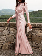 Elegant Waist Twist Ruched Evening Maxi Dress