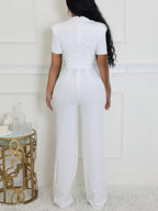 Scarf Neck Belted Wide Leg Jumpsuit