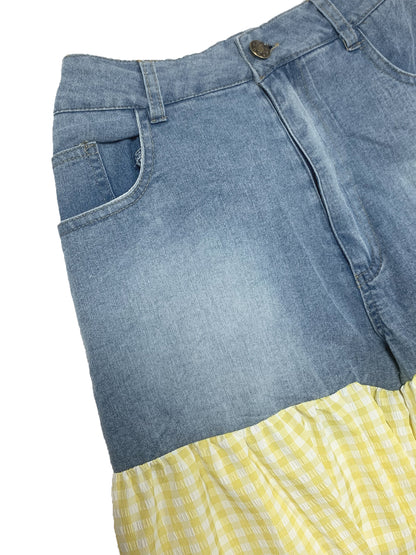 Bow Tie Print Top Denim Plaid Wide-Leg Pants Sets