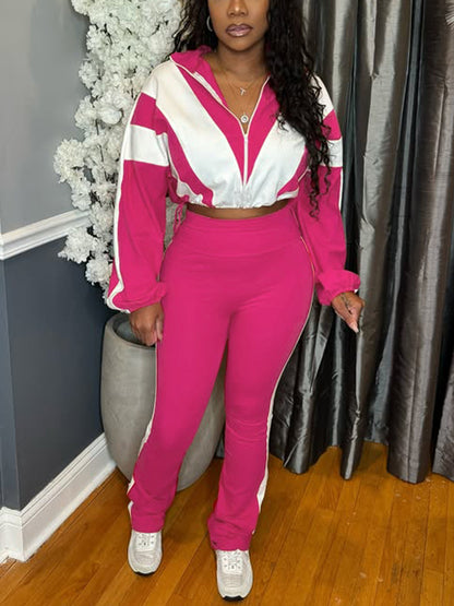 Colorblock Drawstring Waist Tracksuit