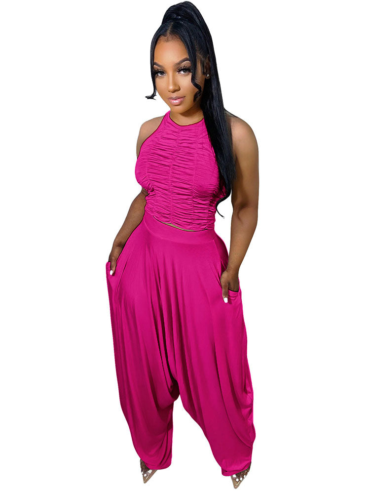 Two Piece Backless Crop Top Bloomers