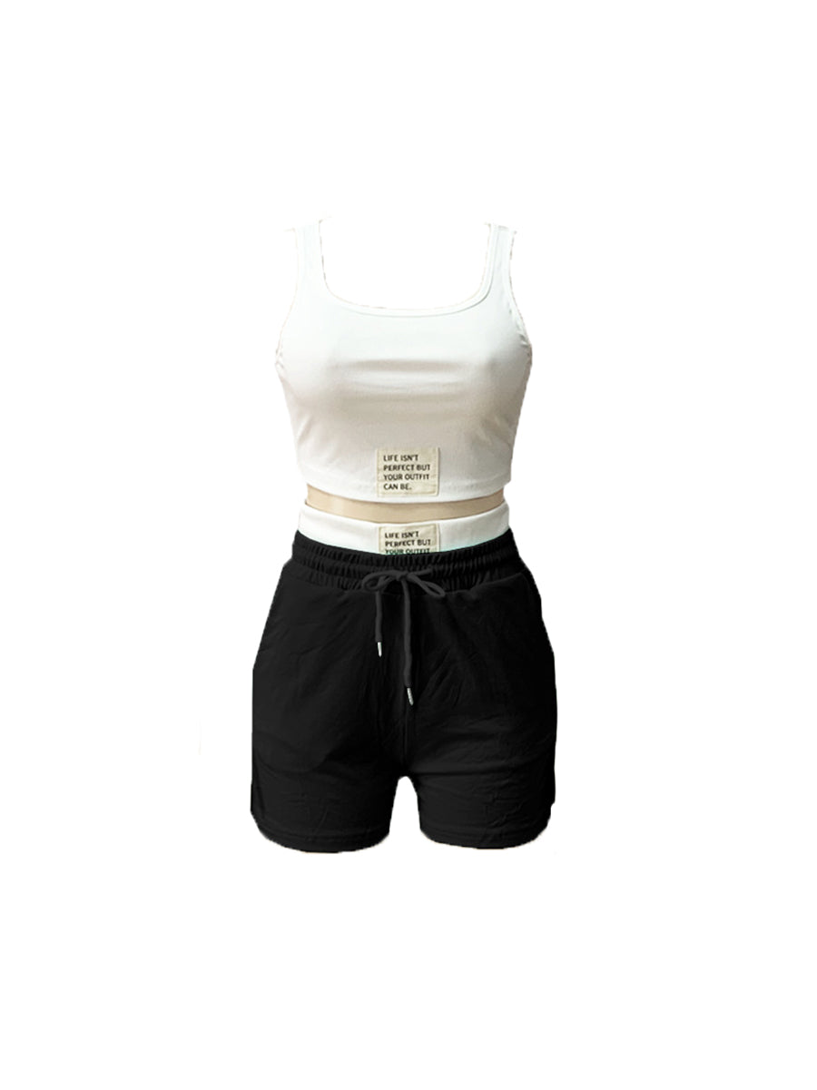 Letter Print Crop Tank Top Shorts Sets