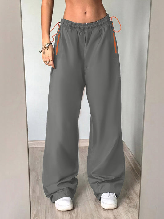 Elastic Waist Cargo Wide Leg Pants