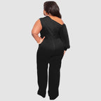 Monos de pantalón de pierna ancha con cinturón y manga abullonada de talla grande