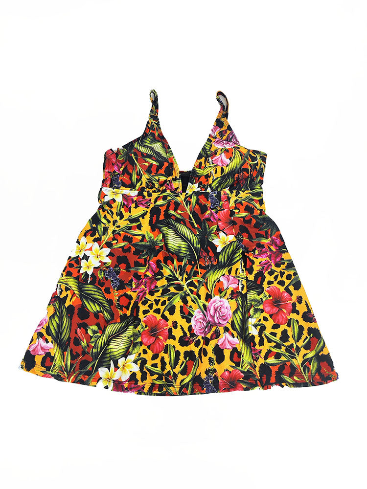 Trajes de baño ajustados divididos con estampado de leopardo sin mangas