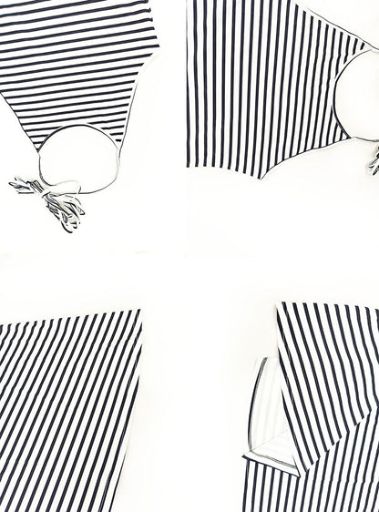 Vestido largo con cola de pez sin tirantes a rayas 