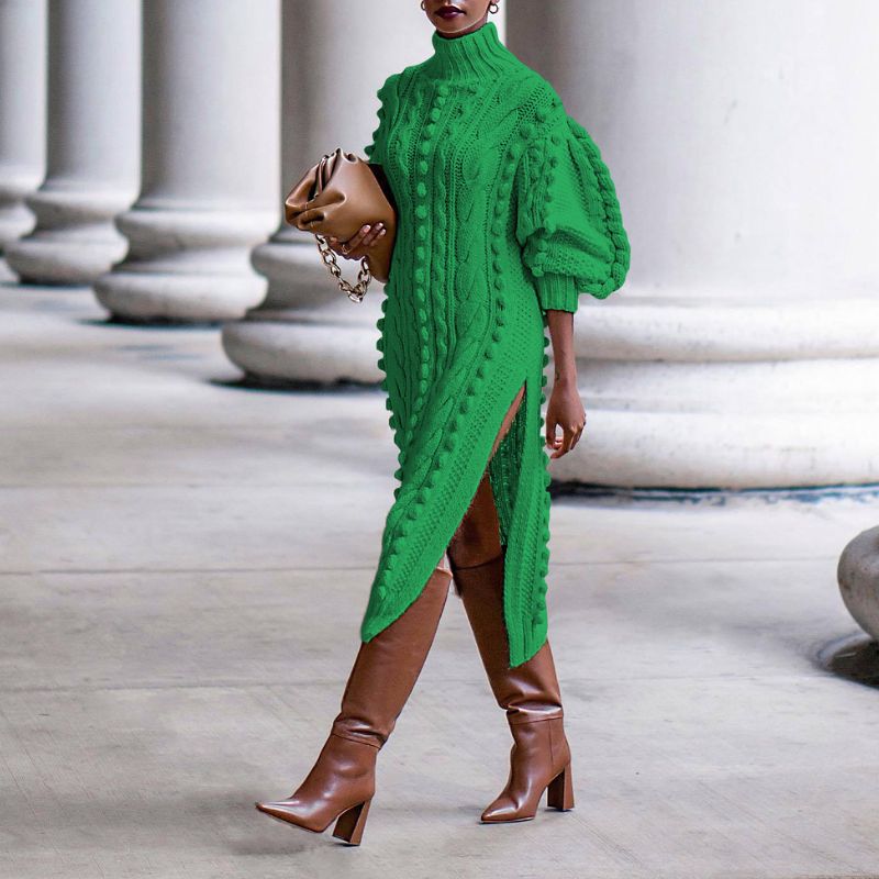 Vestidos midi de punto con abertura y cuello alto