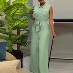 Lapel Sleeveless Jumpsuits