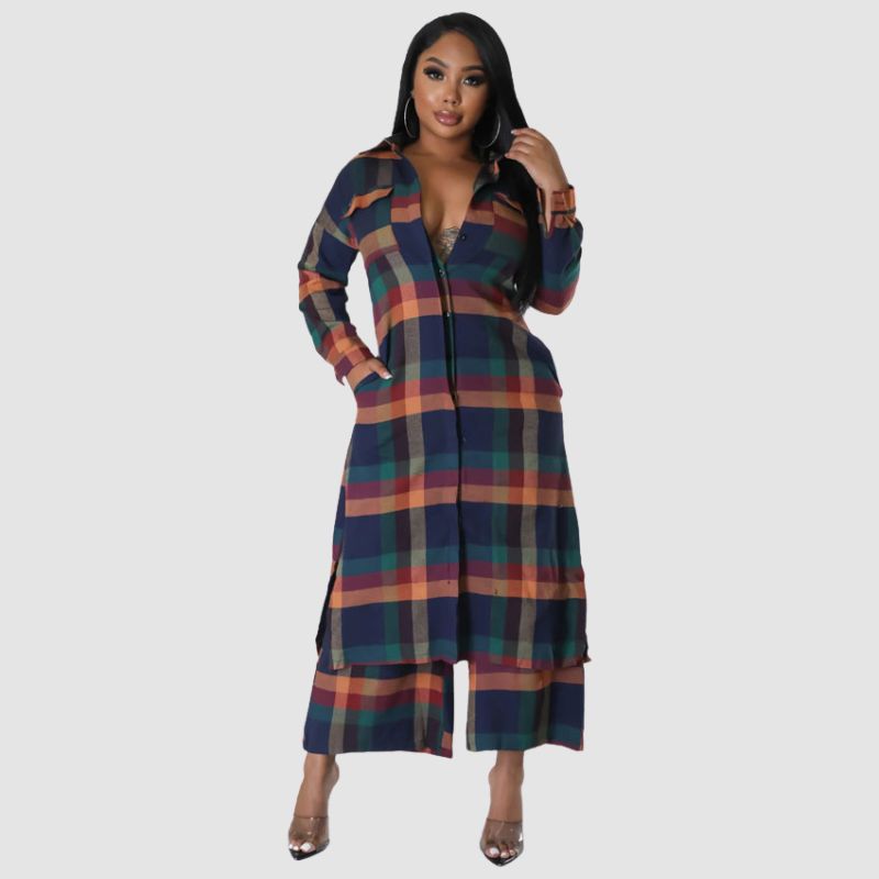 Conjunto de pantalón de pierna ancha con camisas a cuadros