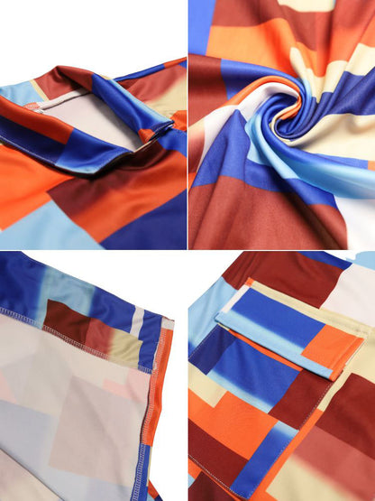 Plus Size Plaid Colorful Print Double-Breasted Lapel Coat