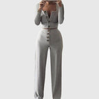 Conjunto de pantalón de pierna ancha y top con cuello cuadrado abotonado
