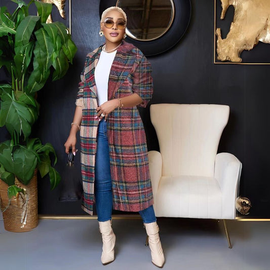 Abrigo de lana con patchwork a cuadros