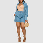 Conjunto casual de chaqueta vaquera y pantalones cortos