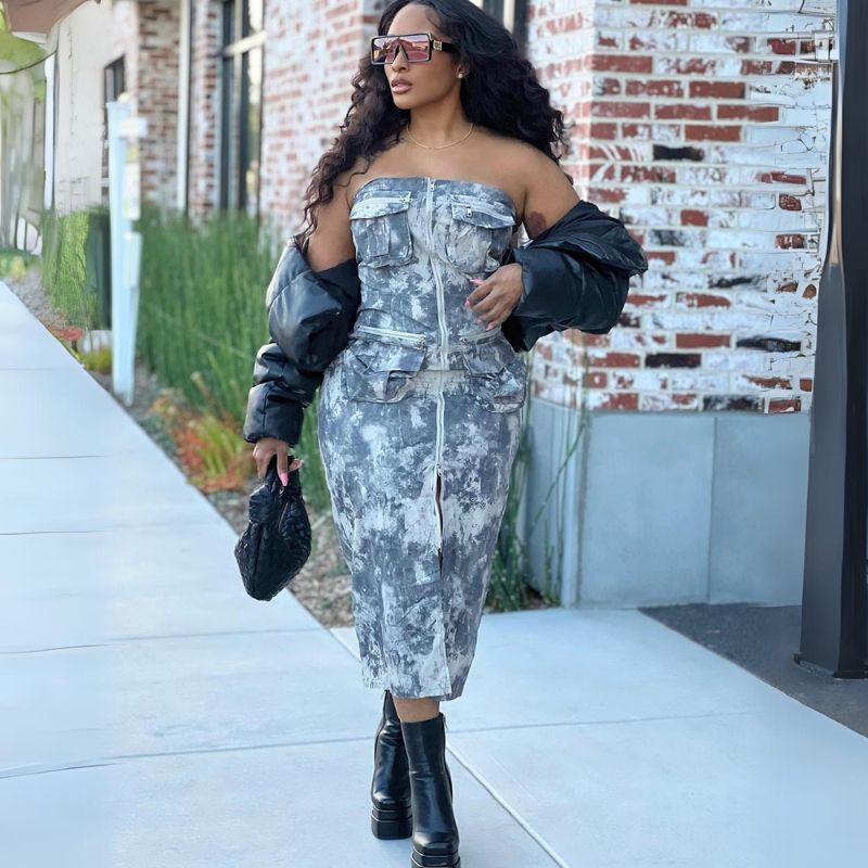 Vestido con cremallera sin tirantes Graffiti