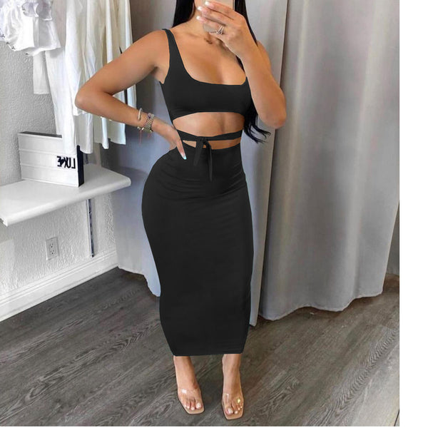 Two-Piece Crop Top Midi Skirt Sets