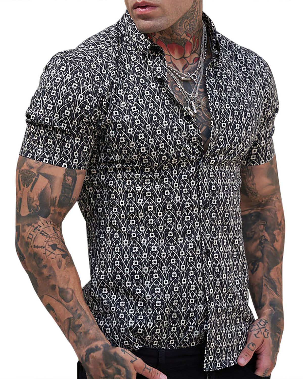 Camisas con botones de manga corta estampadas para hombre