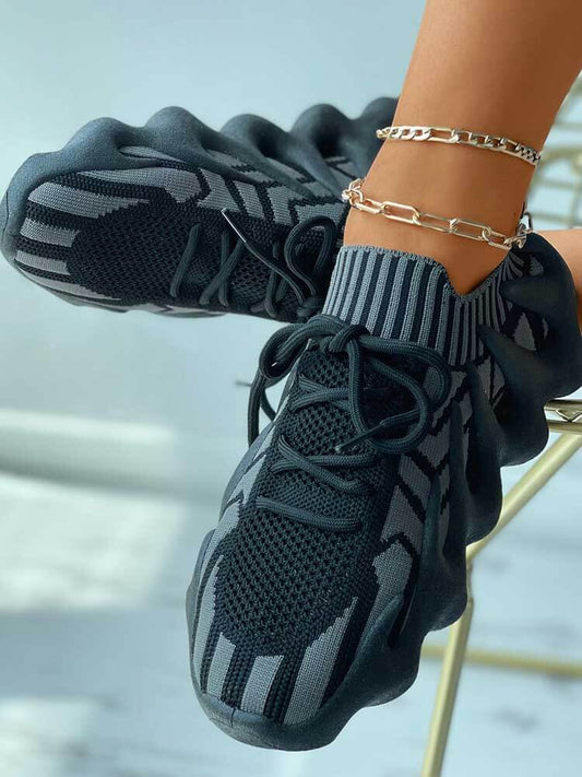 Elastic Lace-up Knit Breathable Sneaker