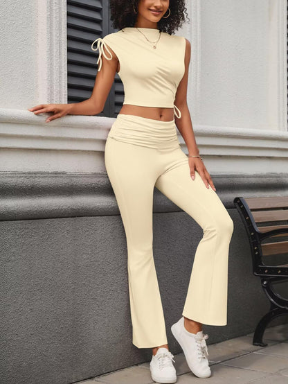 Sleeveless Crop Top Pants Sets