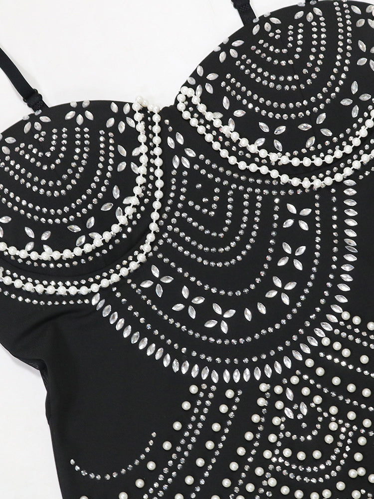 Strappy Rhinestone Mesh Maxi Dress