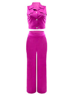 Conjunto de pantalón largo y chaleco con cuello polo de color liso