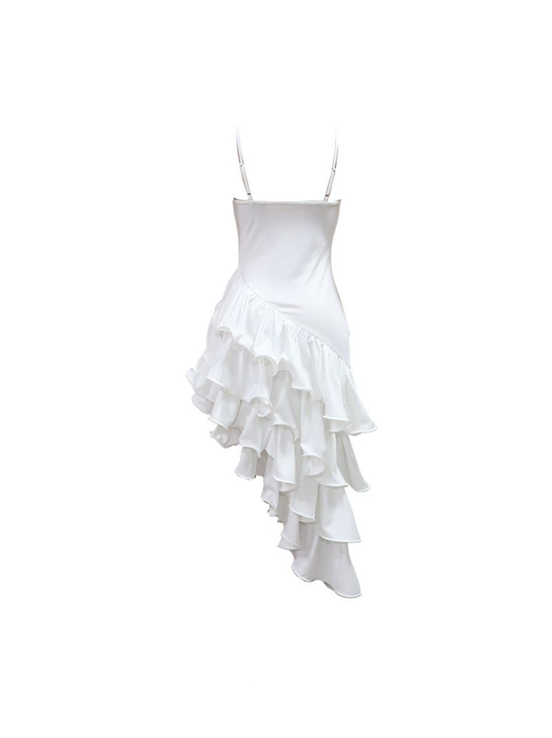 Ruffled Asymmetrical Ruched Cami Dress