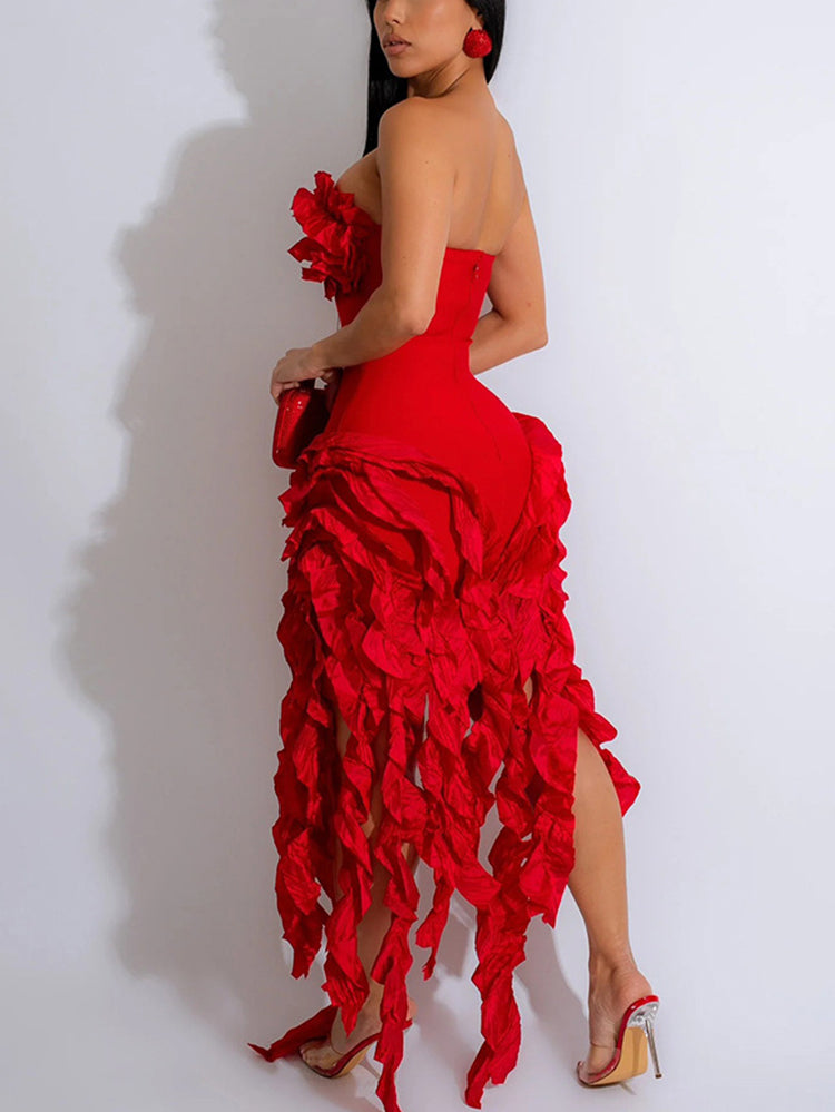 Strapless Ruffle High-Low Dress