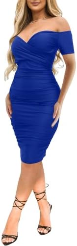 Solid Color Off The Ruched Midi Dress