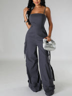 Spaghetti Strap Cargo Wide Leg Jumpsuit
