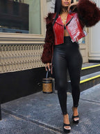 PU Leather Patchwork Moto Jacket